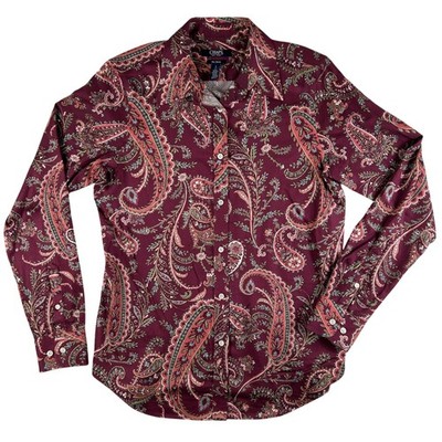 Chaps Shirt Womens Small Red Paisley No Iron Button Up Long Sleeve Collared