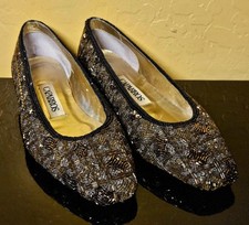 Vintage Caparros Sequin Beaded Mini Pumps Gold Bronze Black Silver Size 7.5 B