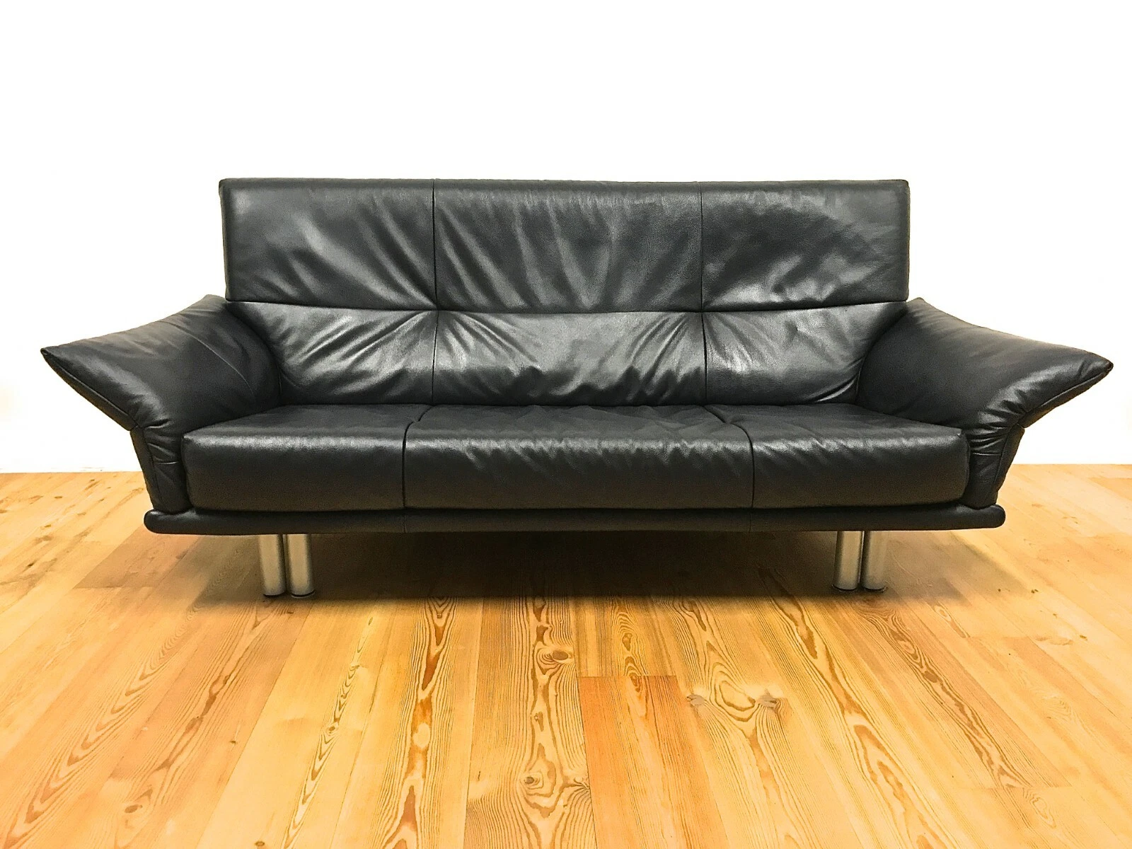 Rolf Benz BMP Sofa 3 Seater Leather Couch Dark Blue
