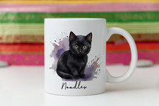 BLACK PERSONALISED BLACK CAT MUG, CUTE CAT MUG, CAT CUP, NAME MUG, BLACK CAT MUG