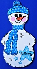 WELCOME SNOWMAN SIGN Winter Christmas Wall Art Door Hanger Hanging Plaque Decor