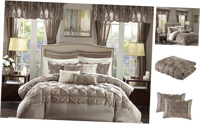 Juego de edredón de seda sintética Room in a Bag - Diamante de lujo Queen (90 pulgadas x 90 pulgadas) topo