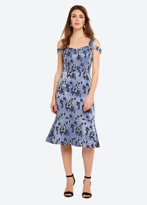 PHASE EIGHT PERSPHONE CORNFLOWER BLUE FLORAL 50'S MIDI PENCIL