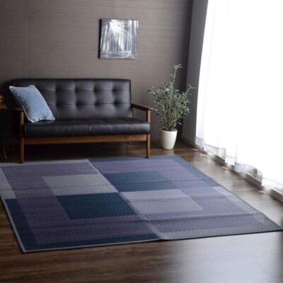 IKEHIKO Tatami mat Japanese rush grass Rug Igusa Modern Floor Asian Navy 1124