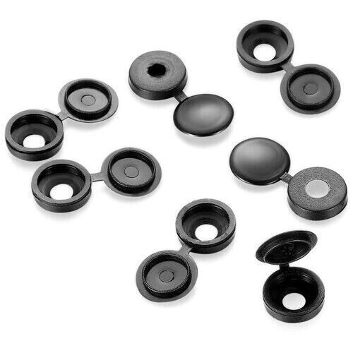 50-x-black-hinged-plastic-screw-cover-caps-fold-over-fit-size-6-8-gauge