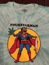 RARE🔥 Fourstar-Man Super Marijuana Man Tie Dye Blue T-Shirt Chronic Skate Sz L