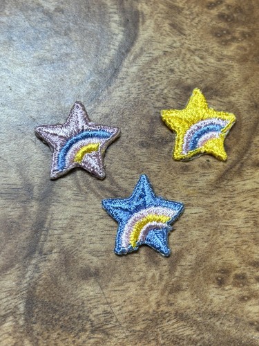 3 Star Rainbow Cute PATCH Iron On Vtg 80s 90s Applique 1” Bag Set