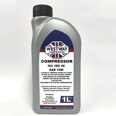WESTWAY LUBRICANTS LTD 1L Air Compressor Oil 46 ISO 46 4000 Hours 1 Litres