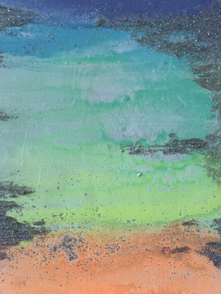 Original Kayla Braden Abstract “Cotton Candy” Acrylic Glitter Painting on Canvas - Image 3 of 4