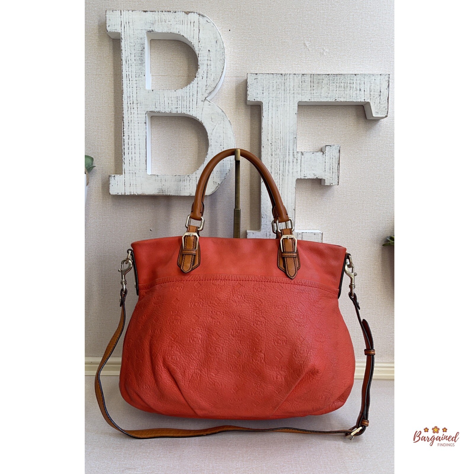 Authentic MCM Orange Embossed Leather Medium Two-… - image 3