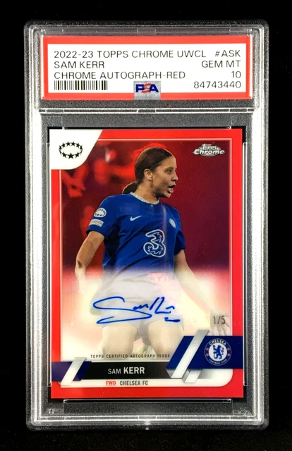 Pop 2 PSA 10 Sam Kerr 2022-23 Topps Chrome UEFA Women’s RED 1/5 /5 Auto Chelsea
