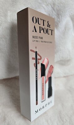 NEW Morphe Out And A Pout NUDE PINK Lip Trio Lipstick Gloss Pencil Set Lot Box