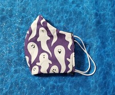 Washable Handmade Fabric Face Mask filter pocket HALLOWEEN GHOSTS ON PURPLE