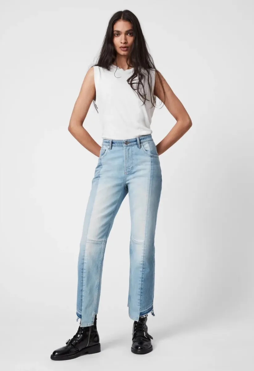 AllSaints Kim Two Tone Asymmetric Hem Jeans in Mid Indigo Size 25 | eBay