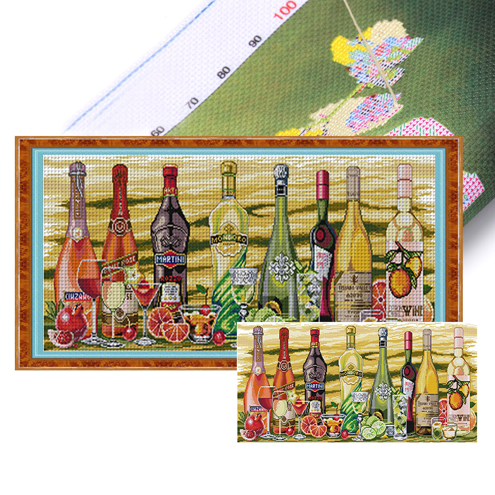 Full Embroidery Eco-cotton Thread 14CT Printed Wine Cross Stitch Kit ...