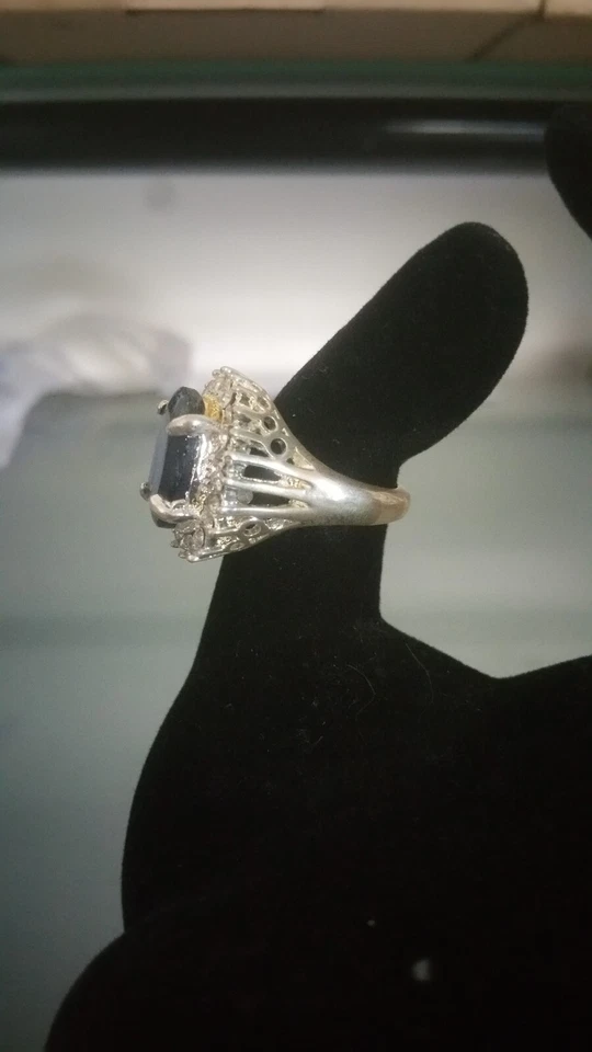 SIZE M WOMEN'S SILVER PLATED NAVY BLUE STONE STATEMENTS BY DIVA 'THE KATE' RING - image 2 of 3