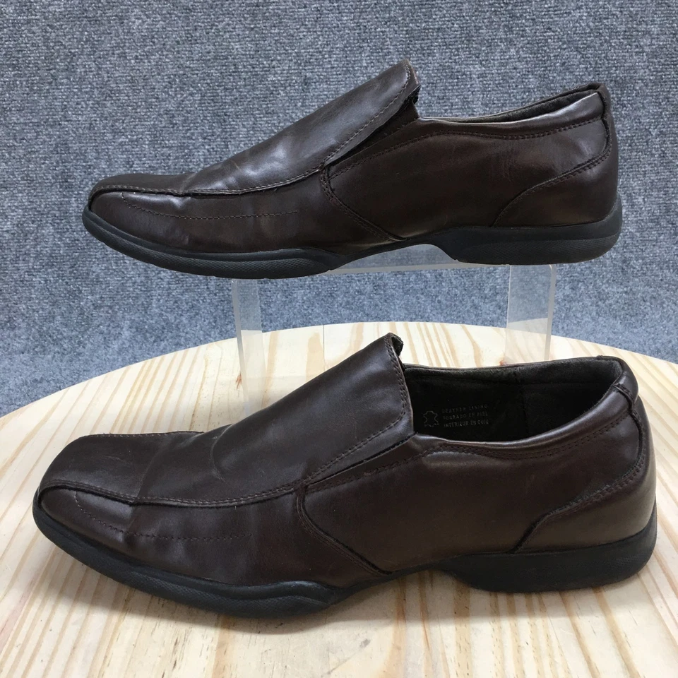 Zapatos cómodos Dexter para hombre 9 mocasines de cuero marrón sin cordones parte superior baja punta cuadrada Foto 2 de 4