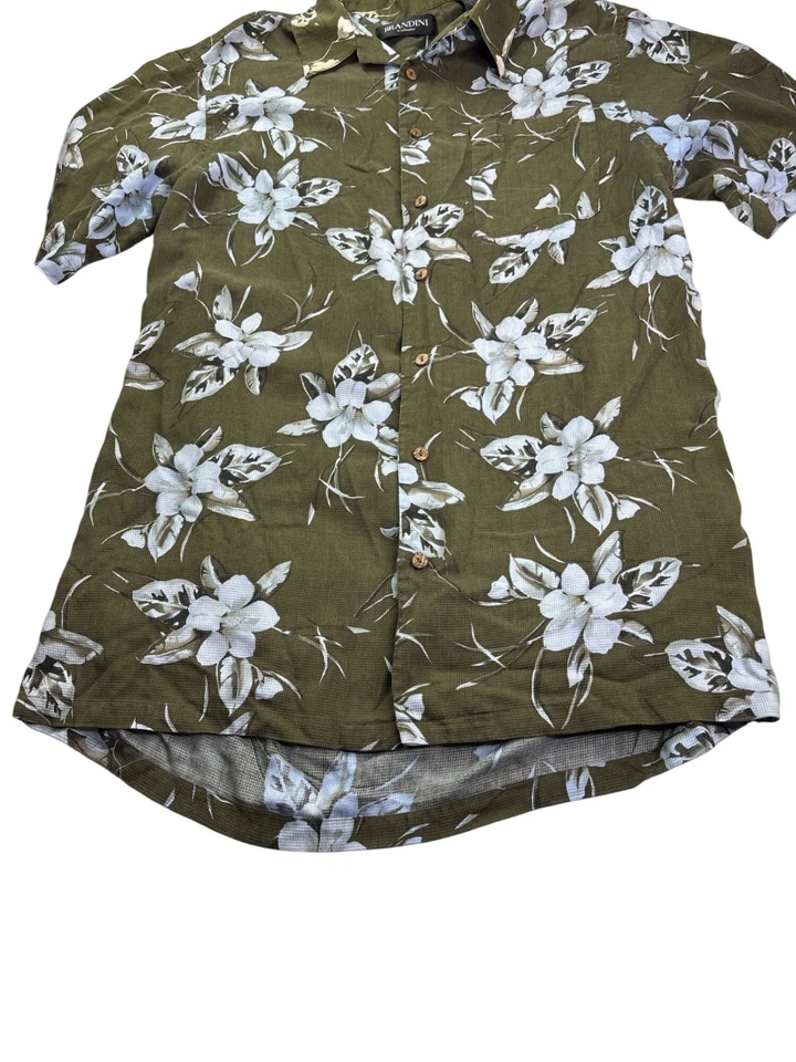 Brandini Floral Button Front Hawaiian Shirt Size L Tall Silk Vintage Y2K - Image 3 of 4