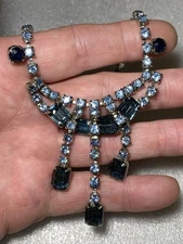 Juliana(?) Blue Dangle Rhinestone Necklace 