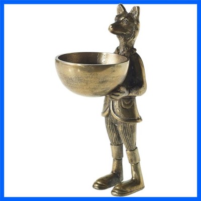 Elegant 12-Inch Brass Fox Figurine with Bowl - Eric and Eloise Collection