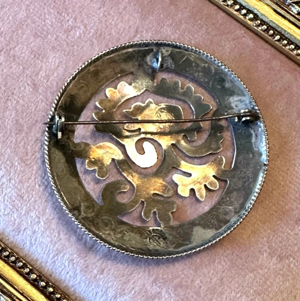 Broche/colgante vintage de plata esterlina Taxco México con diseño recortado ornamentado Foto 3 de 4