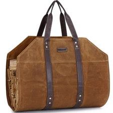 Canvas Firewood Log Carrier Bag, Waxed Durable Wood Tote of Fireplace Stove A...