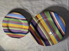 Set of Two Plates Tabletops Unlimited “Barcelona Stripe” Hand-painted 8.5” & 11”