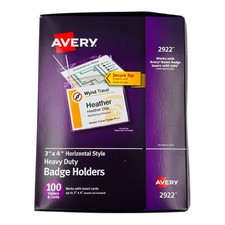 Avery Heavy Duty Hanging Style Badge Holders 3" x 4" Horizontal ID Badge 100/CT