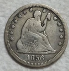 1856 P Seated Liberty Silver Quarter.  Estimated Uncirculated Fine 15. A1229.