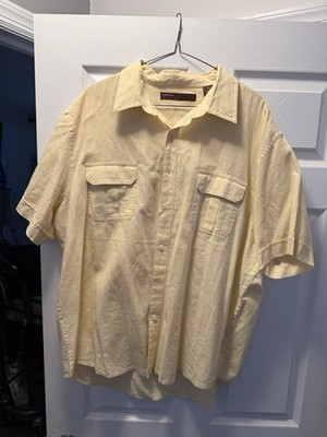Perry Ellis 2X Short Sleeve Linen Shirt Pale Yellow Cream Button Down Casual