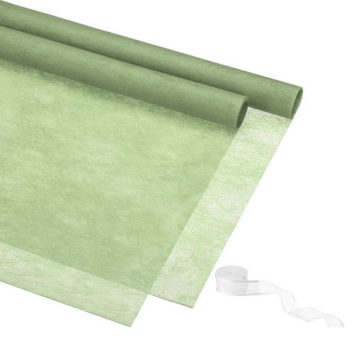 20Sheets Flower Bouquet Wrapping Paper 1 Roll Ribbon Green