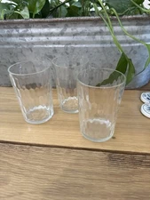 Vintage Hex Optic Juice Glass Clear Glass 4” Tumbler, Set Of 3