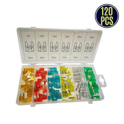 TOOLZONE 120x Mini Blade Fuses Boxed Assorted Car Van Bike Fuse Set 5 10 15 20 25 30A