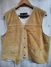 Vintage Sears The Leather Shop Suede Faux Sherpa Lined Vest Men's Large Western