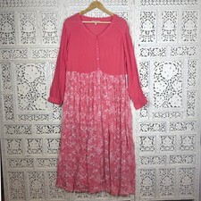 Woman Within Coral Pink Button Up Maxi Dress Sz 18W Cottage Floral Granny Flowy