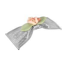 1928 Jewelry Pink And Green Porcelain Flower Mesh Bow 3.55 Inch Hair Barrette Cl