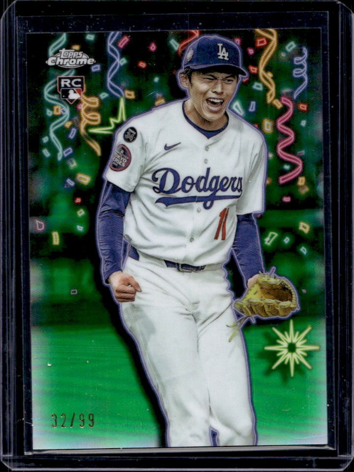 2025 Topps Chrome Update Roki Sasaki Celebracion RC Green Refractor #32/99