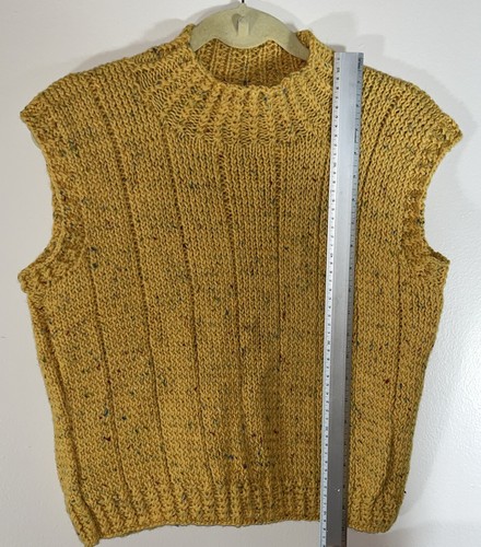 Handstrick Pullover Pulli Weste Damen gelb Gr. lesen Mockneck Boho Grandmacore - Bild 4 von 4