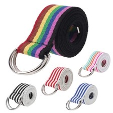 Waist Belt Metal Buckle Double Rings Nylon Canvas Strap Casual Fashion Waistband