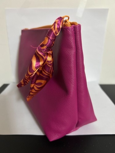 Astuccio trucco viaggio cosmetici cerniera regalo bellezza borsa ecopelle viola - Foto 4 di 5