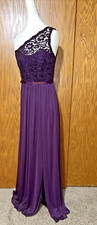 Davids Bridal Purple One Shoulder Lace Top Bridesmaid Dress Size 10 Medium