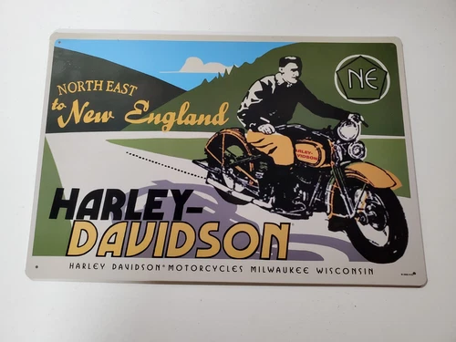 Vintage Harley-Davidson Northeast to New England Tin Metal Wall Sign 11" X 17"