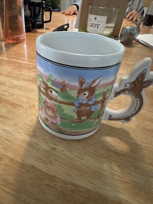 Vtg McCrory Stores Easter Bunny Rabbits Coffee Mug Tea Cup Rabbit Handle
