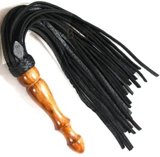 Real Genuine Bull Hide Thick Leather Flogger 25 Falls Black Heavy Wood Handle
