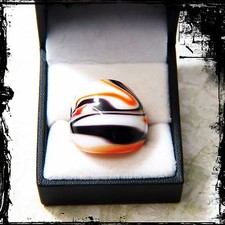 Unique Bohemia Blown Glass Bling Ring Orange  Black Swirl on White Size 6 - 10