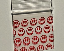 100 SMALL BAGGIES 1515 1.5' X 1.5' MINI POLY RESEALABLE BAGS RED SMILEY FACE
