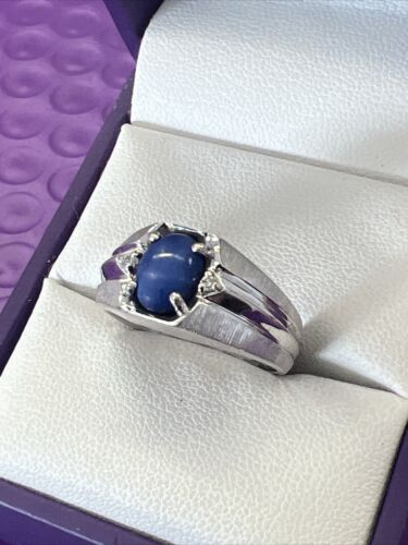 💎 10K Weißgold Diamant Vintage Stern Saphir Herren Ring Größe 7 - Bild 4 von 8