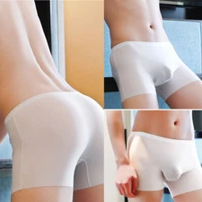 Mens Comfortable Breathable Ice Silk Bulge Pouch Boxer Briefs Shorts Underwear*