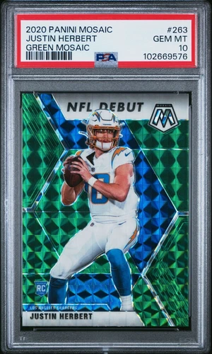 Justin Herbert 2020 Mosaic Green Mosaic Prizm NFL Debut Rookie PSA 10 #263