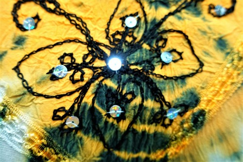 California Woman Plus One Free Size Tie Dye Black Yellow Boho Tunic Top Blouse - Picture 8 of 11